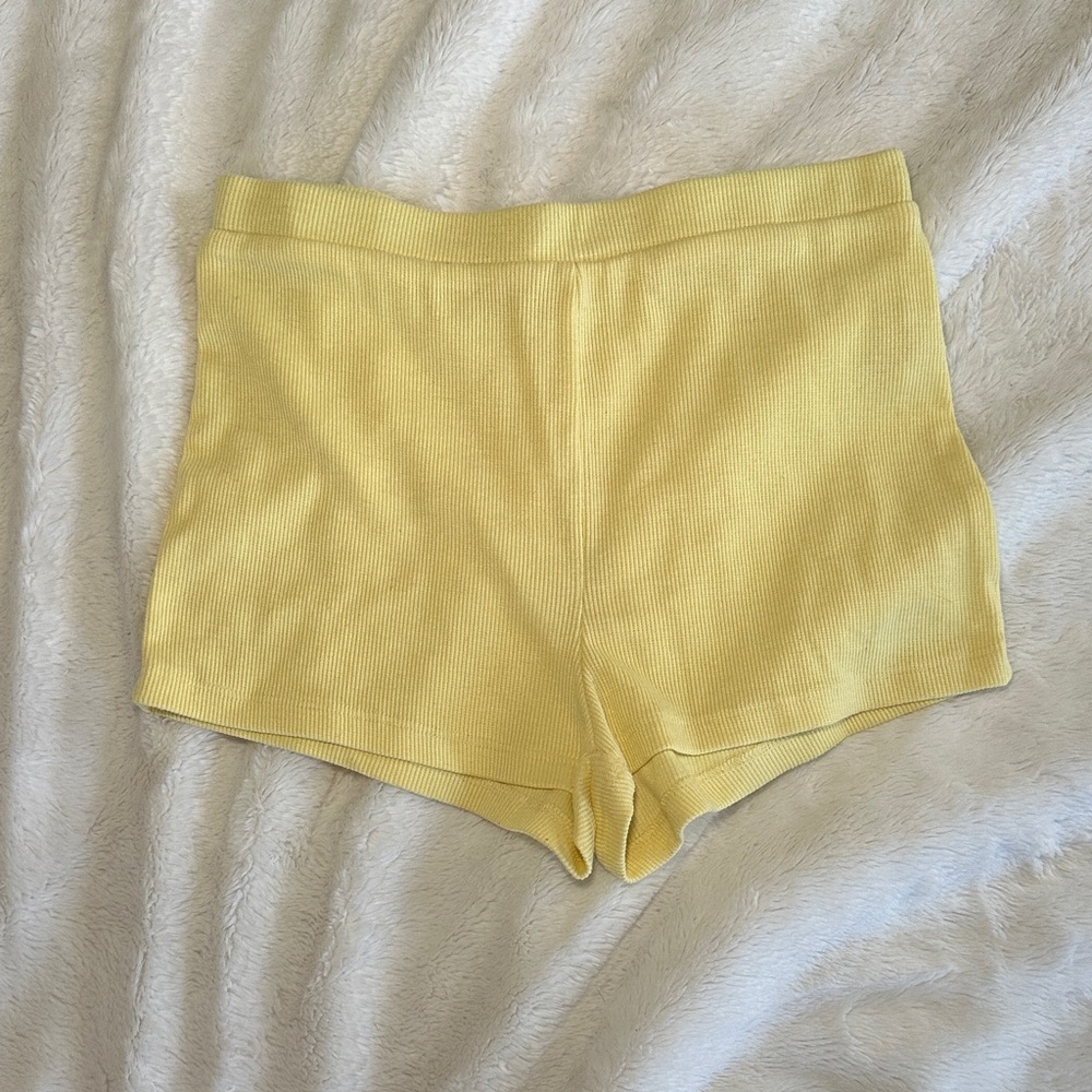 Yellow Ribbed Knit Shorts